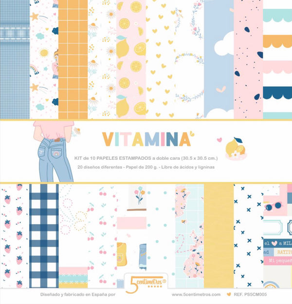 Pack 10 papeles a doble cara 30.5x30.5cm Vitamina