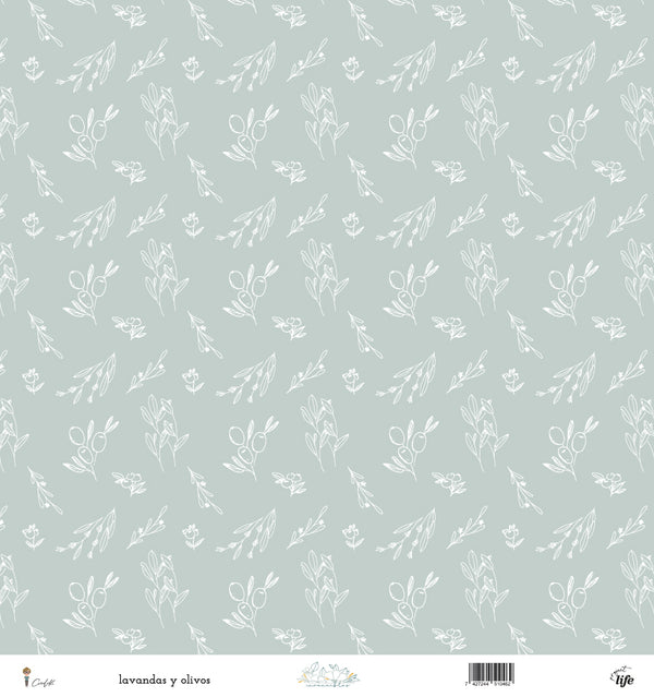 Papel 12x12 a una cara "lavandas y olivos" INVENCIBLES